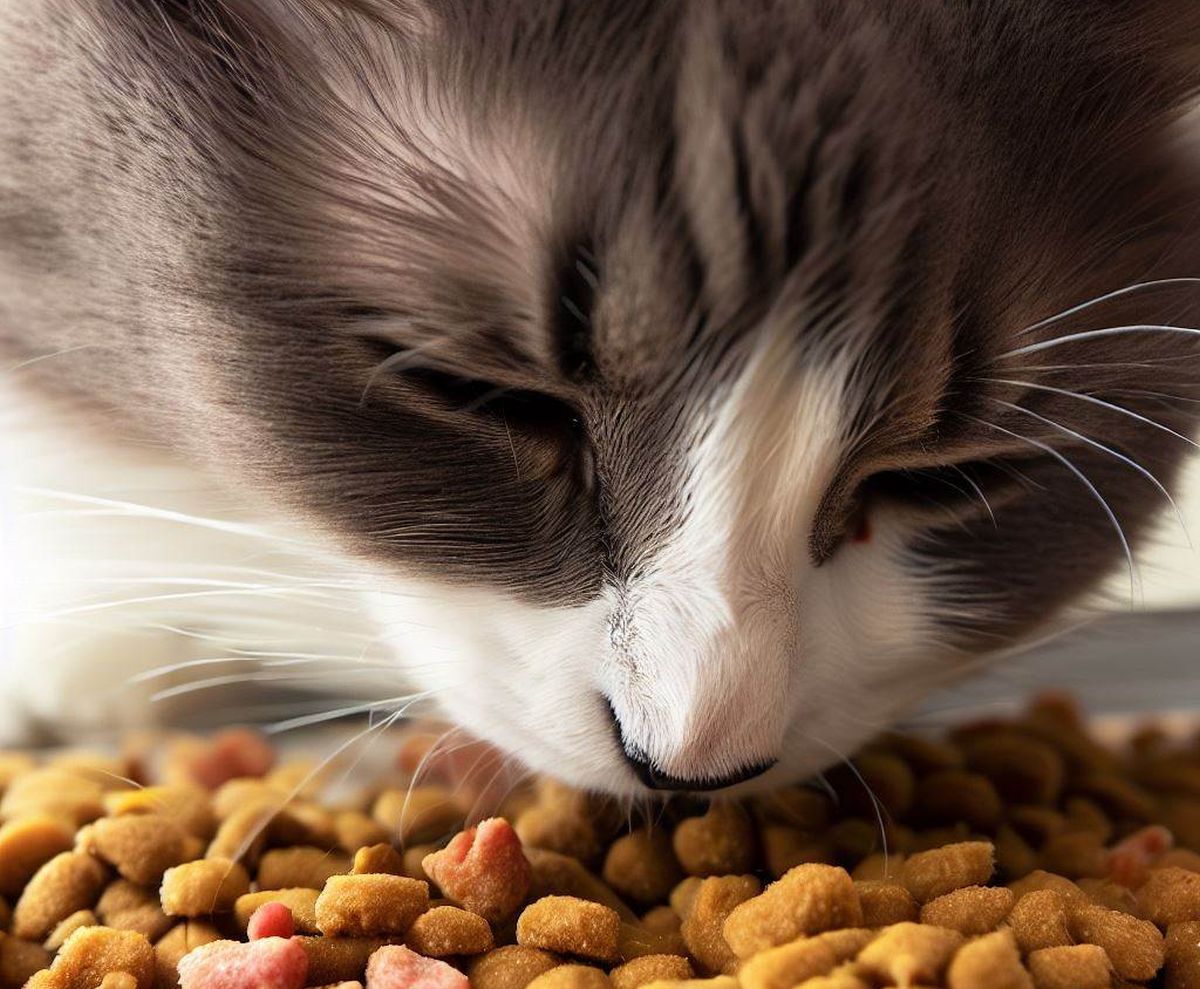chat qui mange des croquettes sans céréales