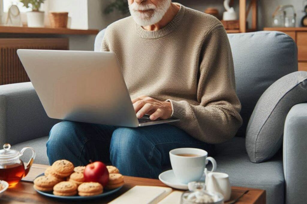 retraité sur un pc portable
